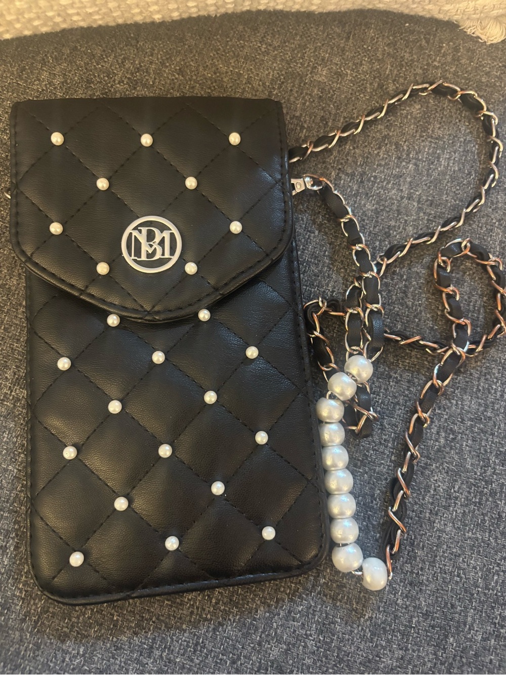 MBM Unlimited Black Quilted Pearl-Stud Crossbody Bag